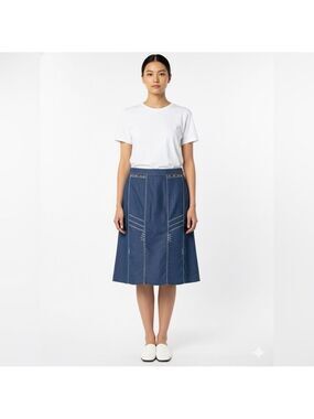 LANA SPORT Cotton Blend Chambray A-Line Skirt Beaded and Embroidered Back Zip 18